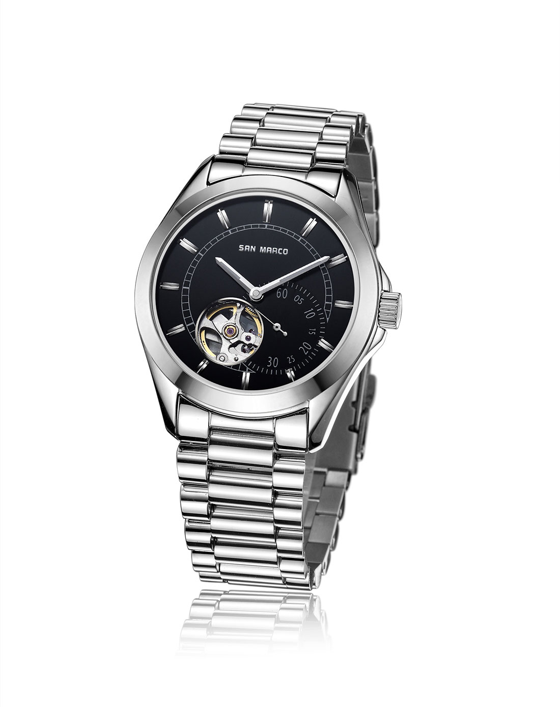 圣马可s.marco手表专场-钢色黑盘商界精英全自动机械钨钢表