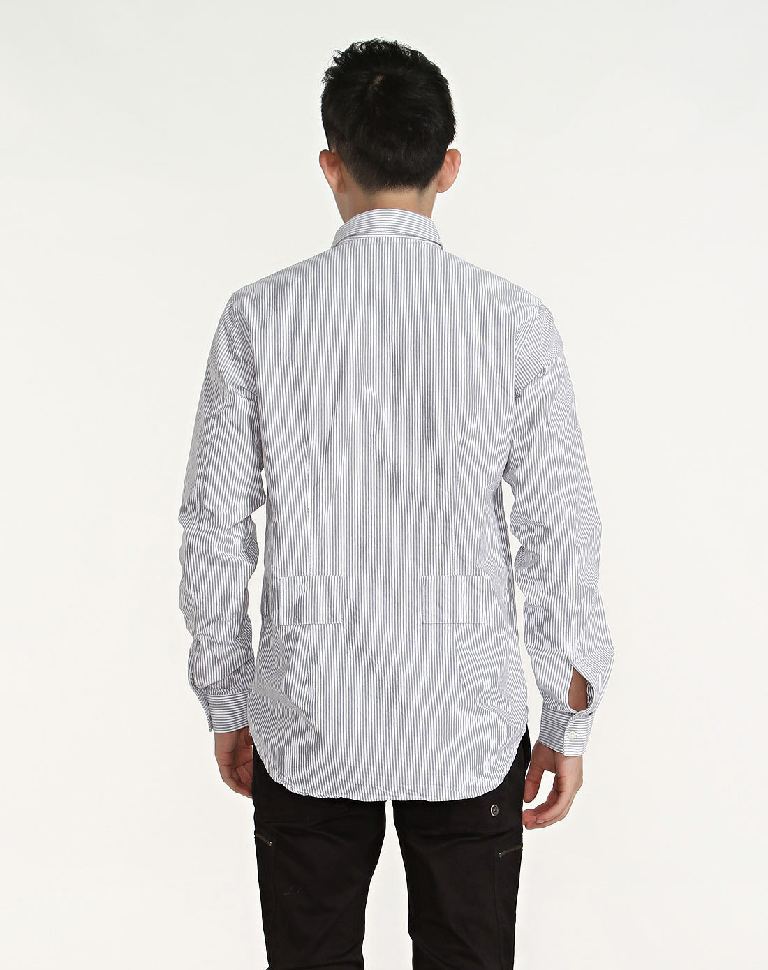 男款黑白色竖纹长袖衬衫