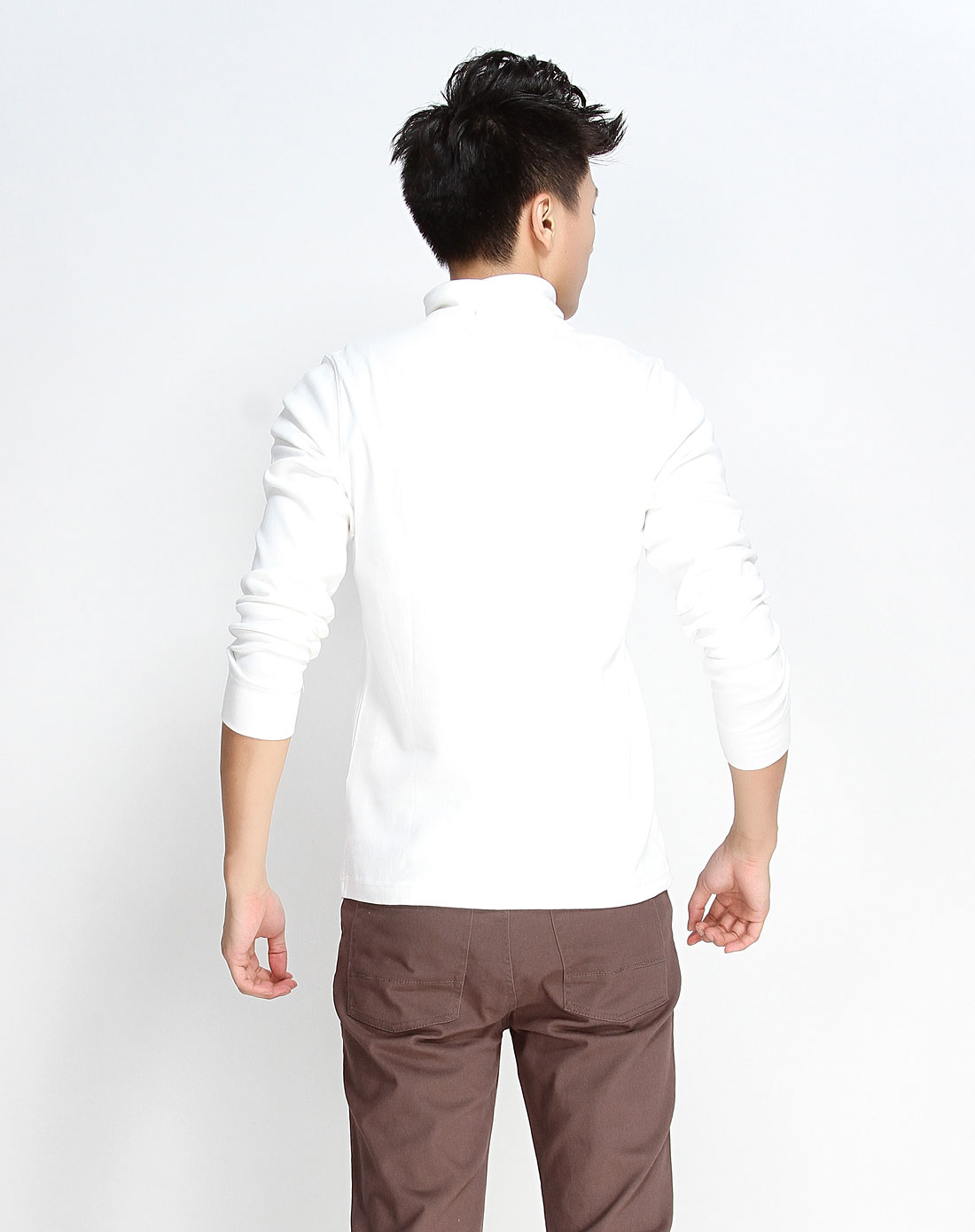 男款奶白色高领简约百搭长袖t恤