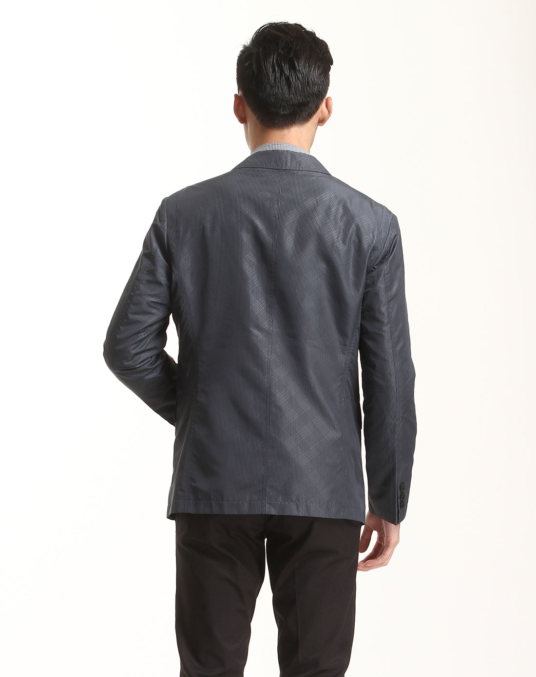 宾度j.benato男装专场-深灰蓝色细条纹休闲长袖西装