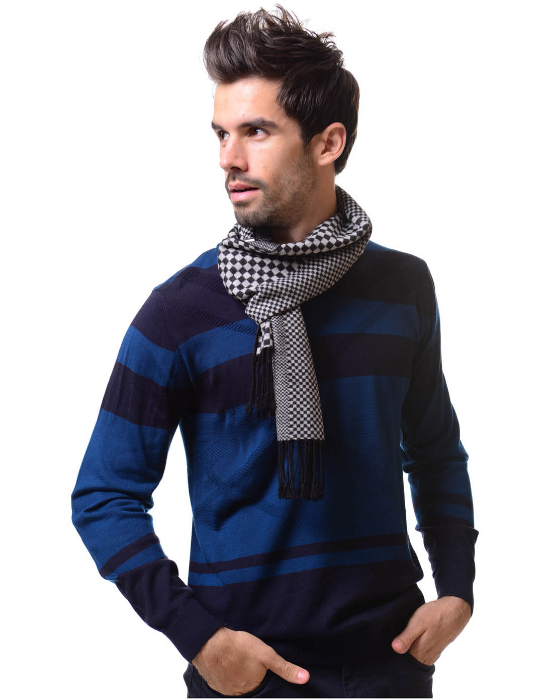 男款黑灰色桑蚕丝围巾