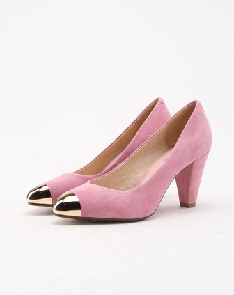 cne 女款粉红色绒面高跟皮鞋