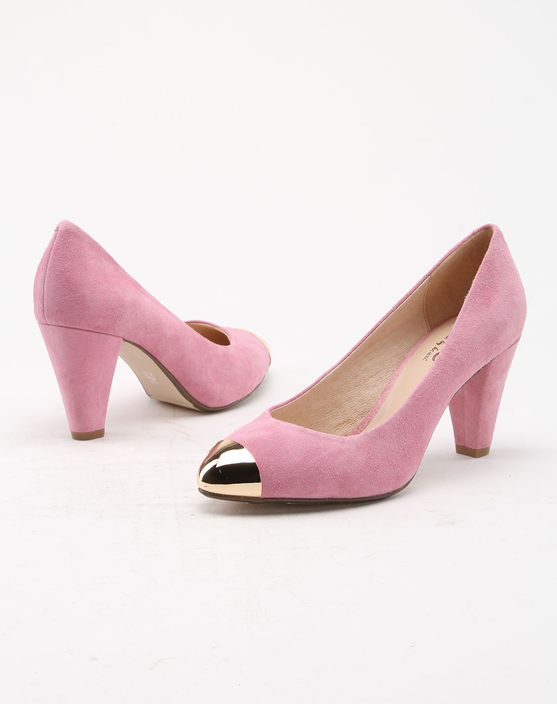 cne 女款粉红色绒面高跟皮鞋