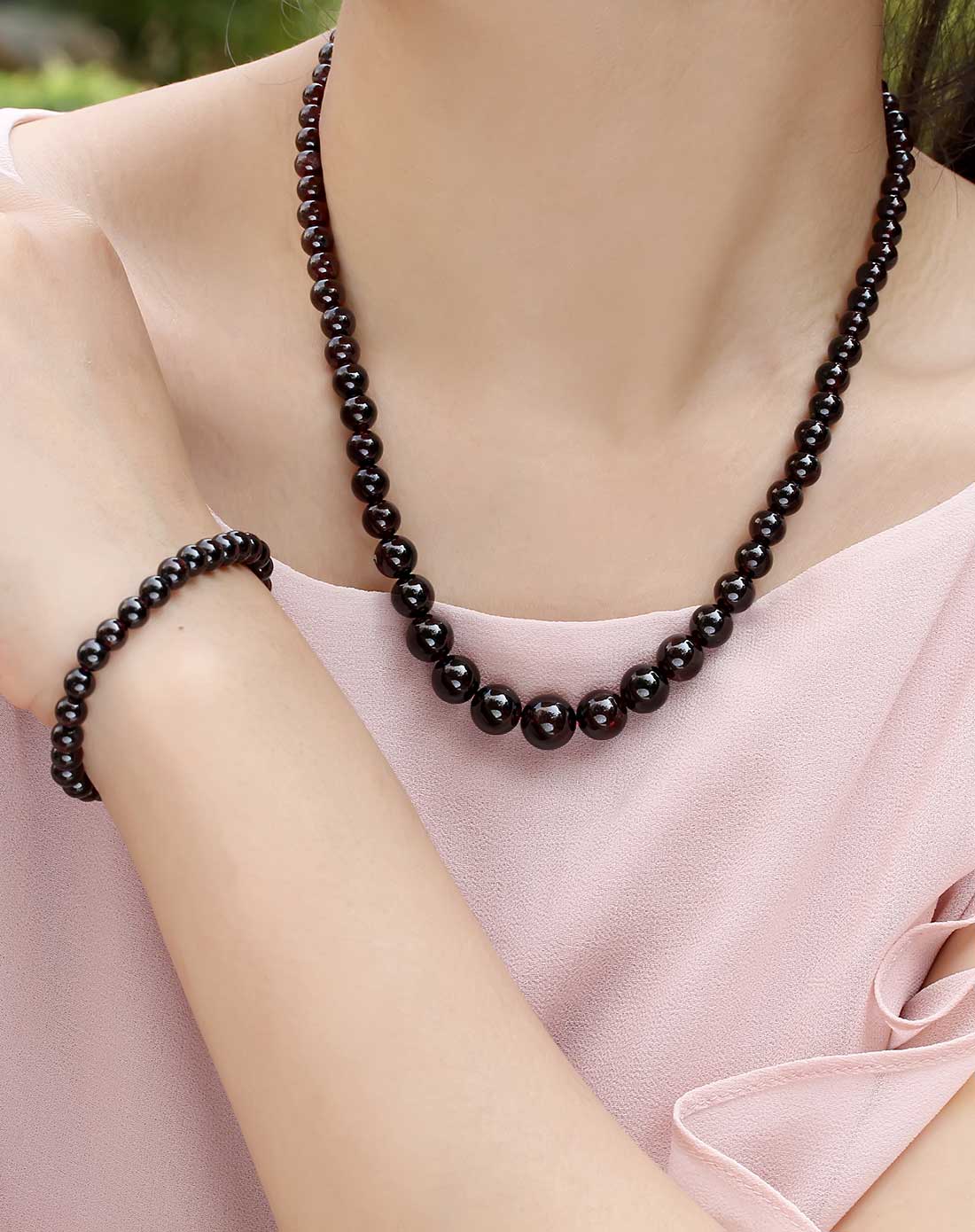 女款2a级石榴石手链塔链套装附证书