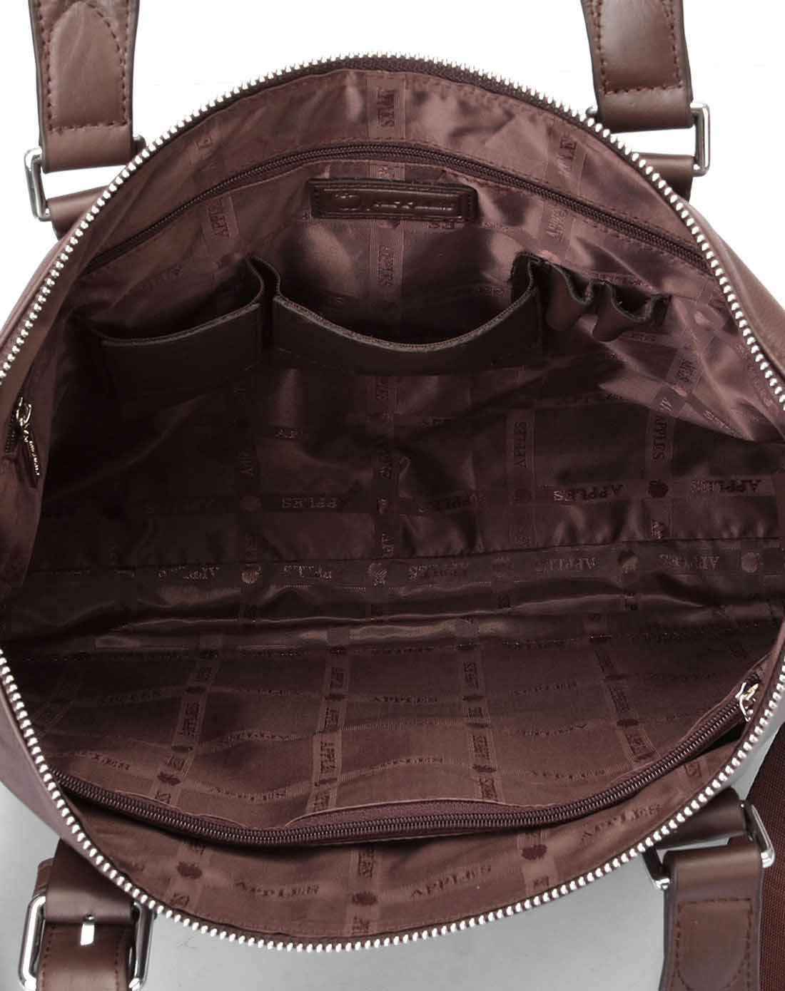 apples / 啡色牛皮横款手拎商务公文包