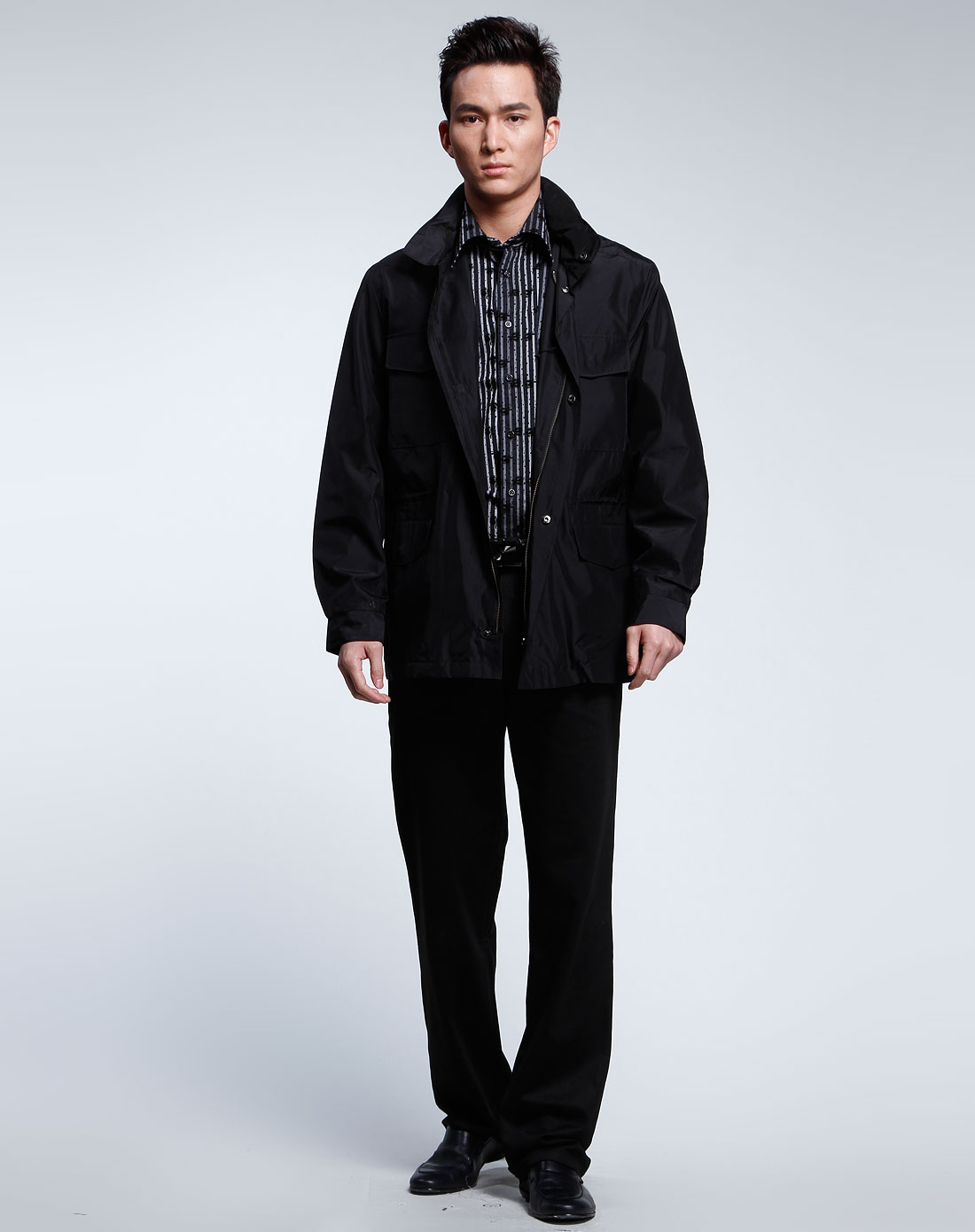 布兰施braun buffel 男款黑色休闲长袖夹克