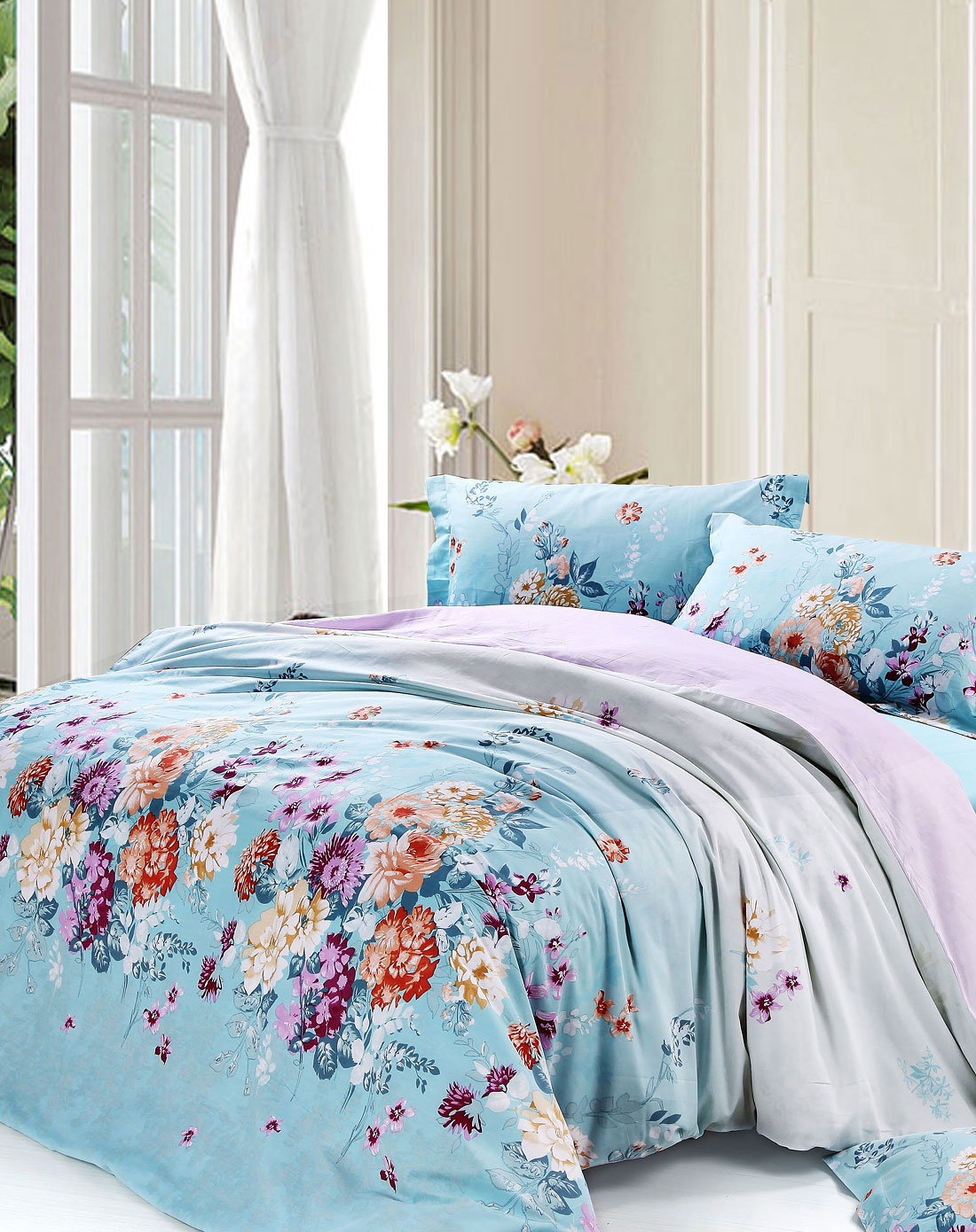 5m床全棉活性印花四件套-花颜月色