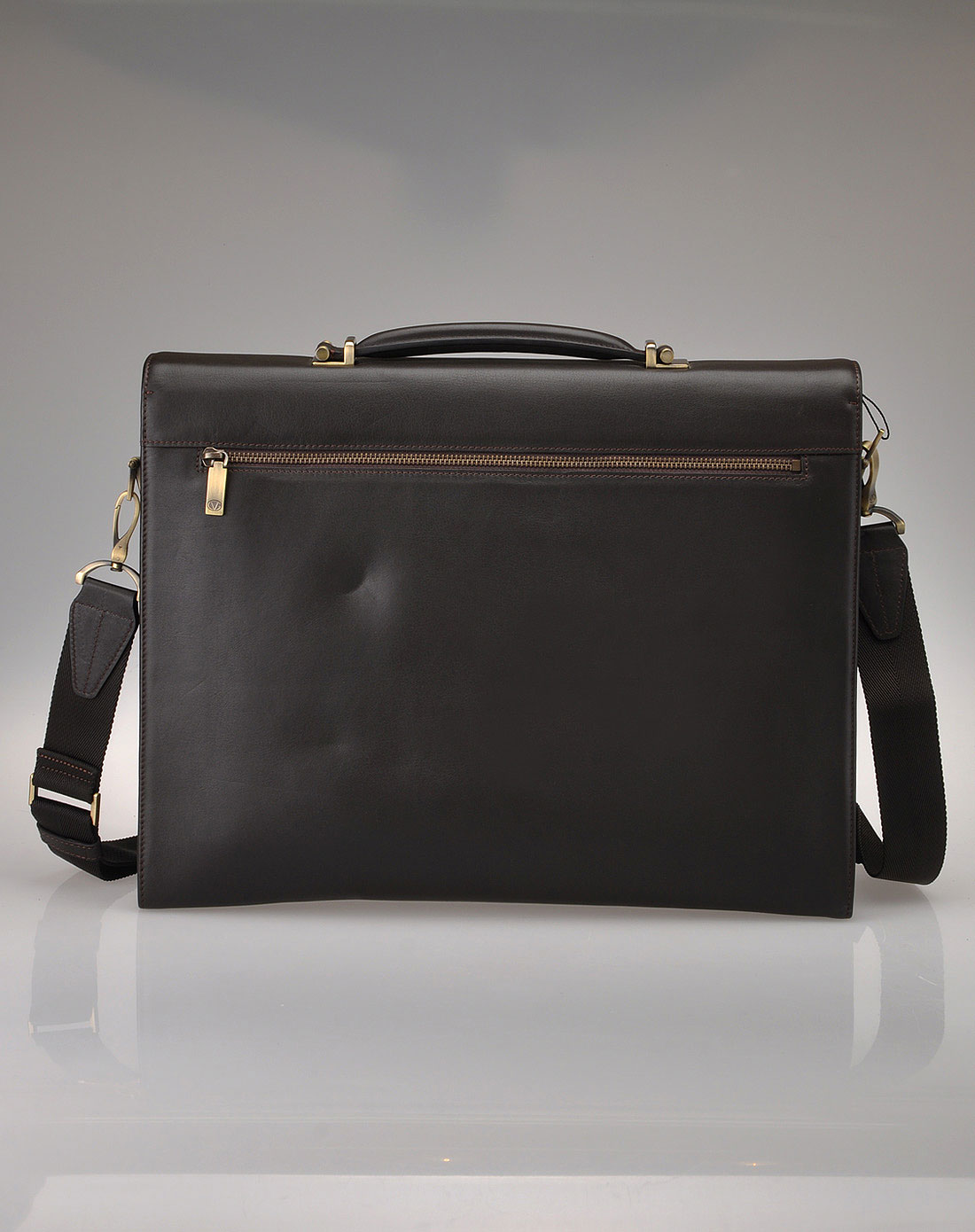 卓凡尼-华伦天奴 男款啡色牛皮商务正装公文包