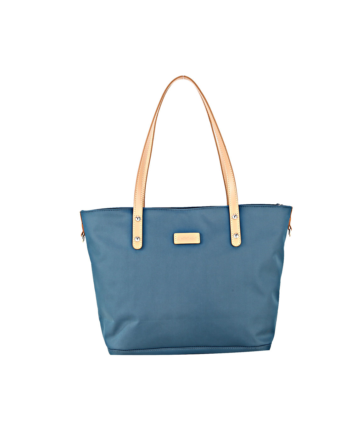 梦特娇montagut女款降落伞面料系列蓝色水饺形拉链时尚潮流手提包mm