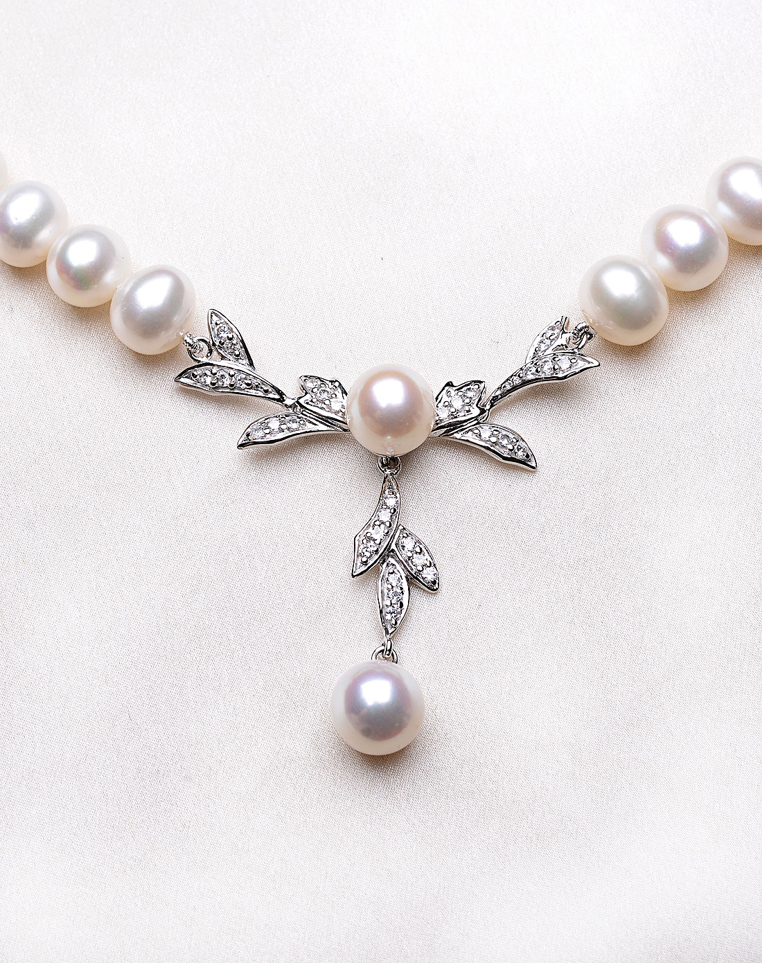 925银天然珍珠项链8-9mm白色近圆bzx055都市优雅(附质检证书)