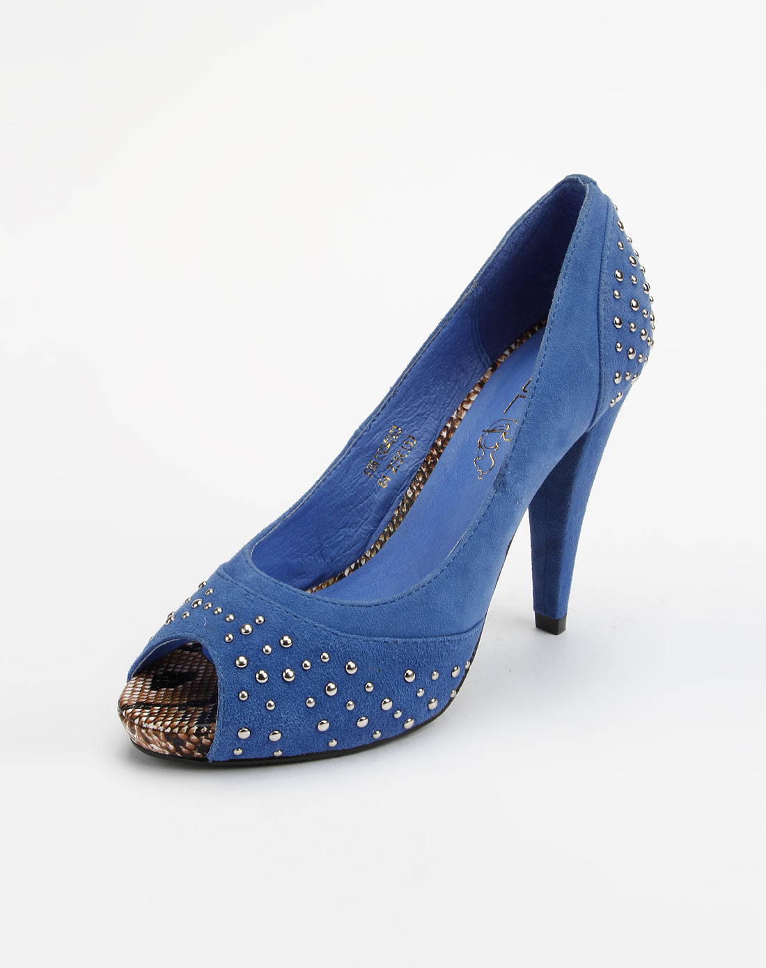 fbl 蓝色简约铆钉超高跟鱼嘴鞋