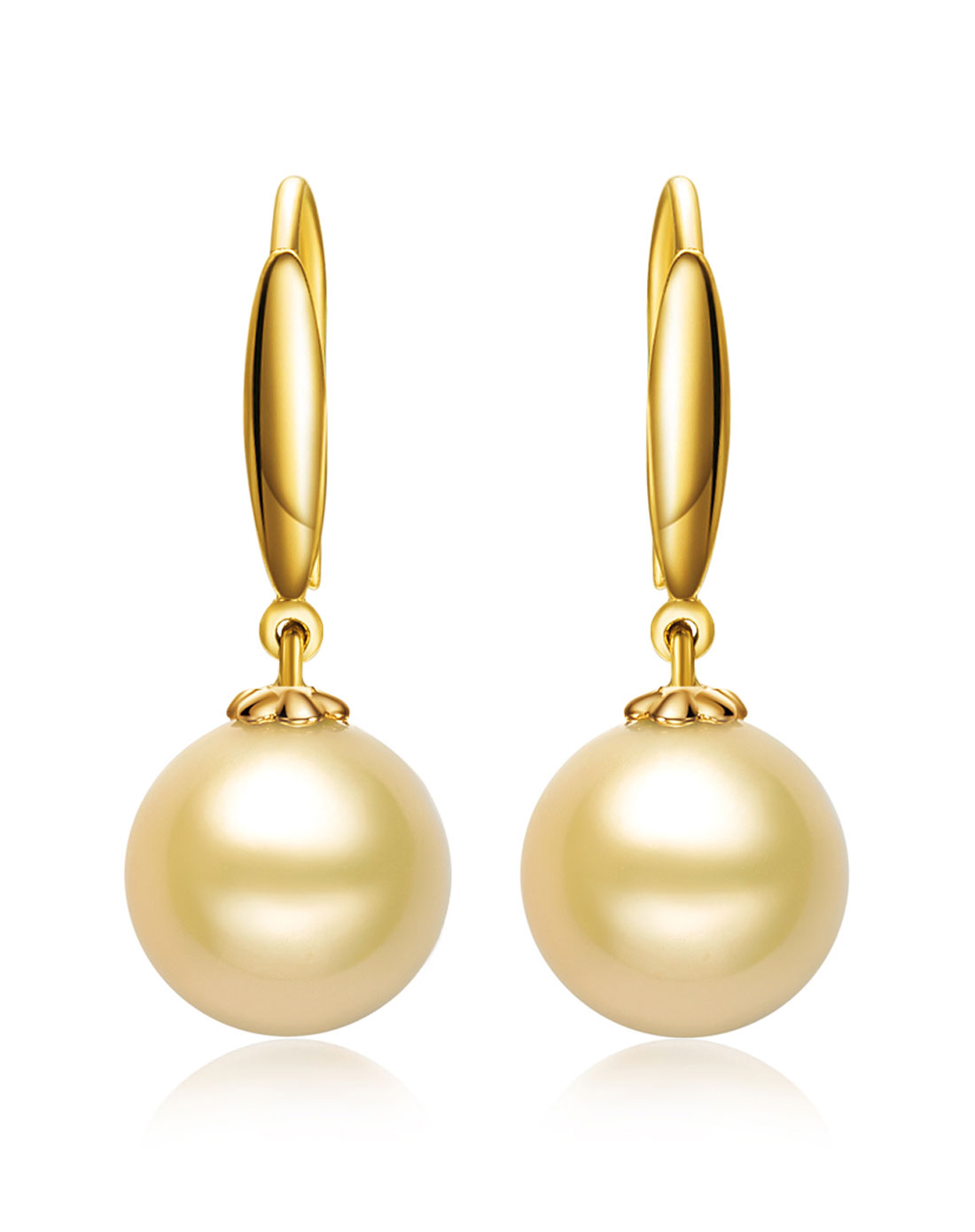 [ 仙蒂瑞拉 ] 香槟色南洋珍珠k金耳吊-简约(附国检证书)