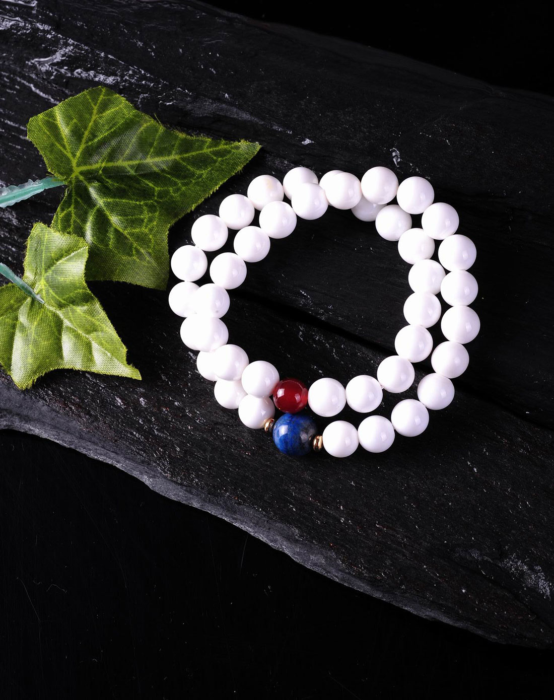 中性白色天然白砗磲红玛瑙防小人手链