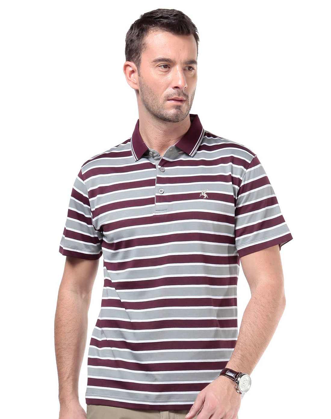 保罗威特polo villae男款枣红条短袖t恤pfbagaadh07727_唯品会