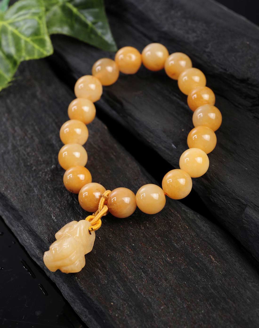 中性黄色天然黄玉揽财貔貅手链