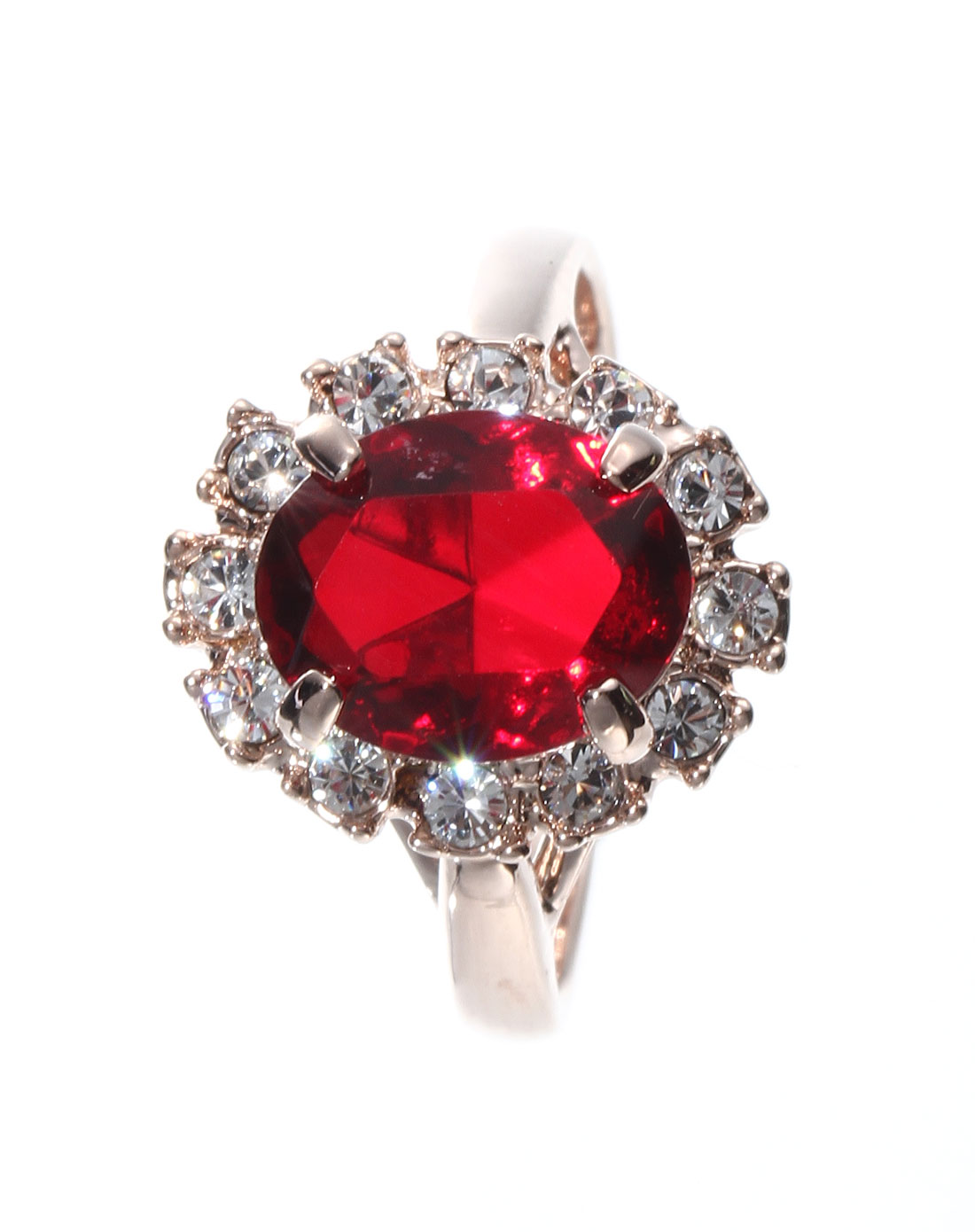 高贵镶钻酒红色戒指