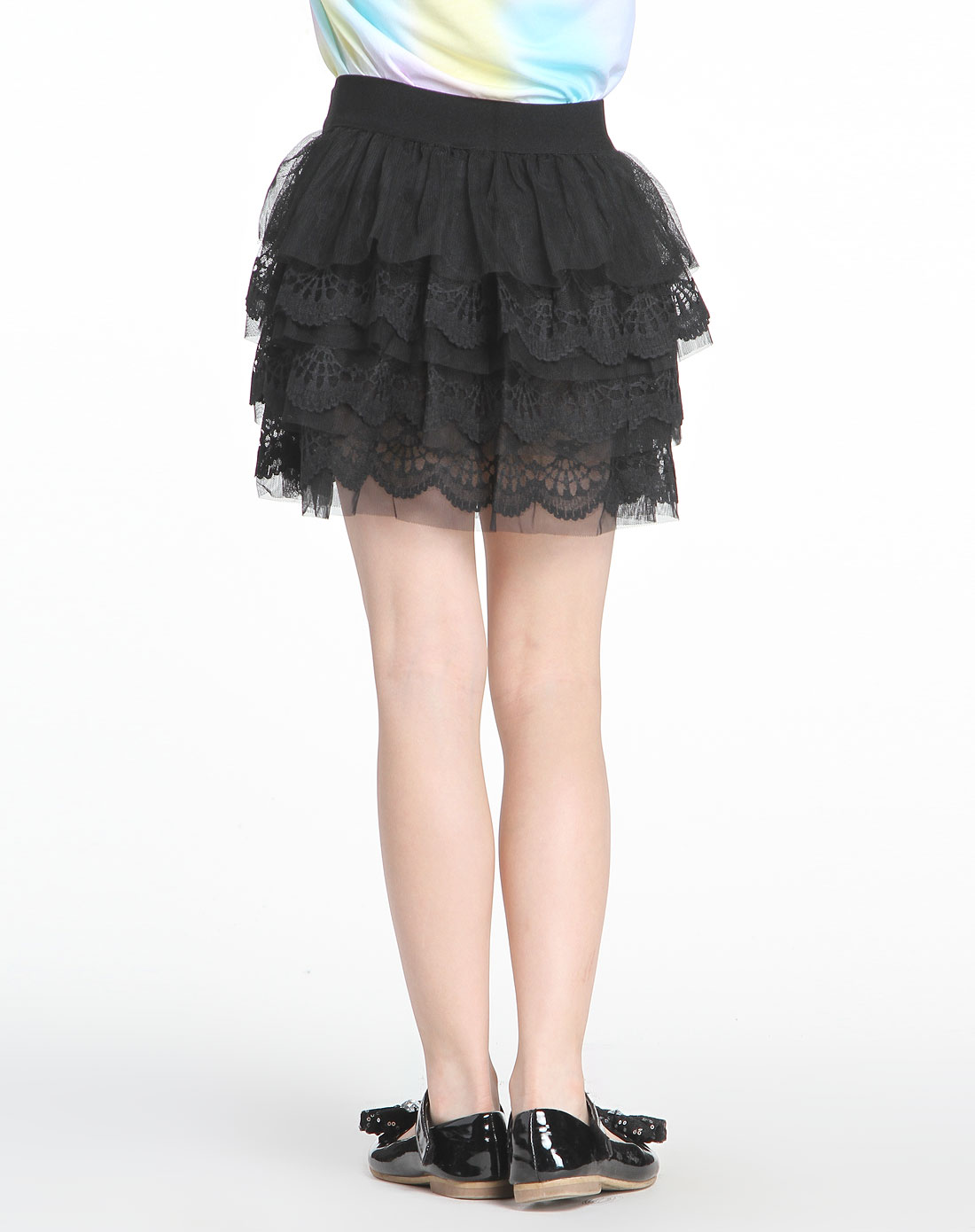 [ 巴拉巴拉 ] 女中童净色镂空蕾丝黑色短裙