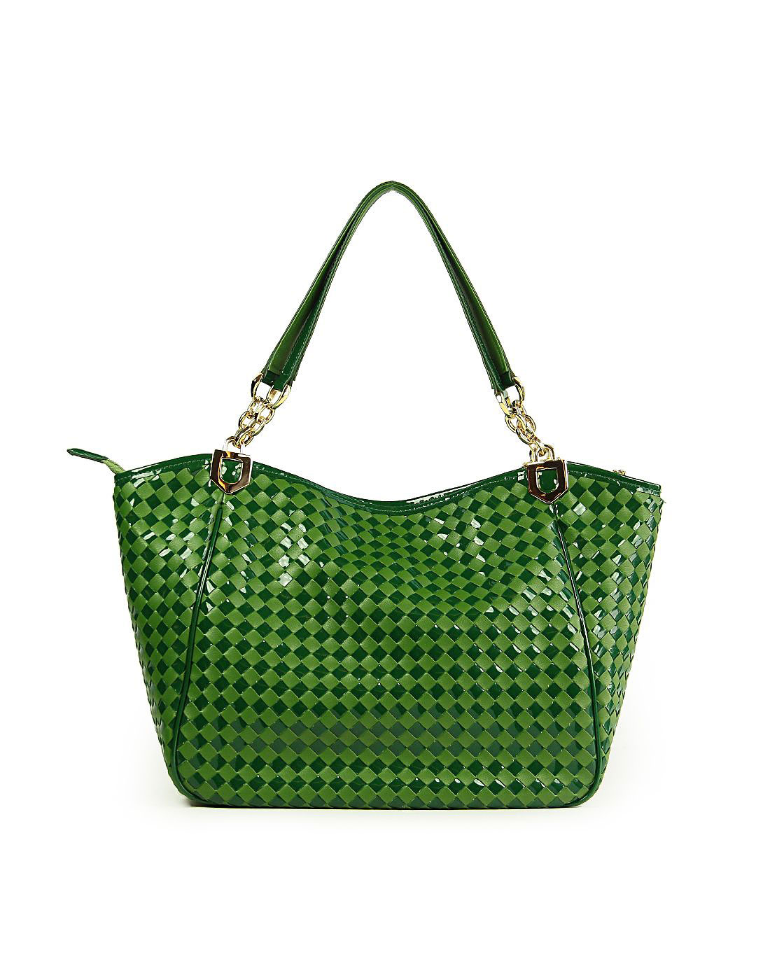 女款军绿色编织单肩包