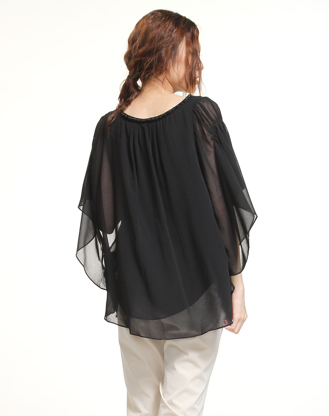 黑色纯色简约蝙蝠袖上衣