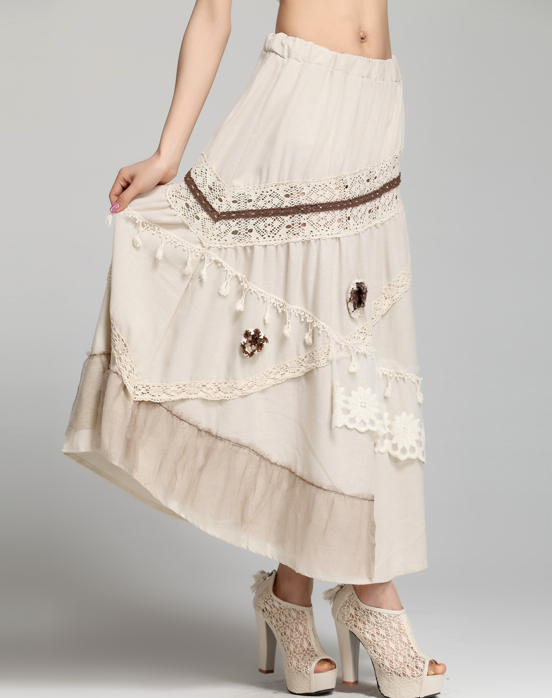 米色棉麻半身裙