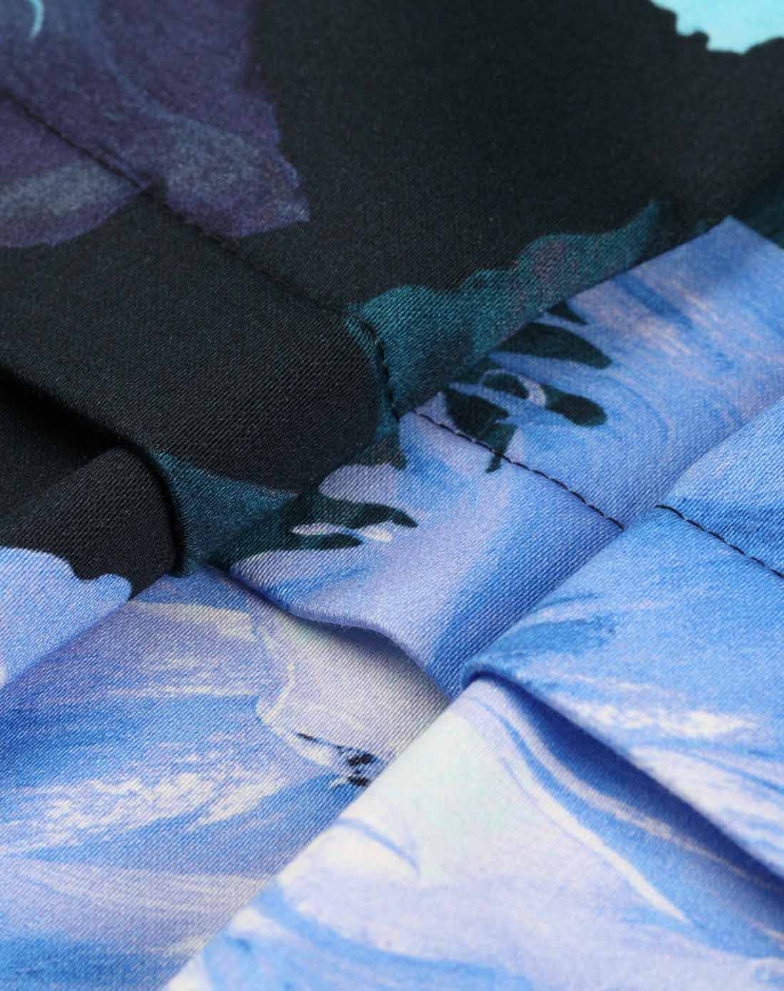 [ blugirl ] 墨蓝色女士印花荷叶无袖连衣裙