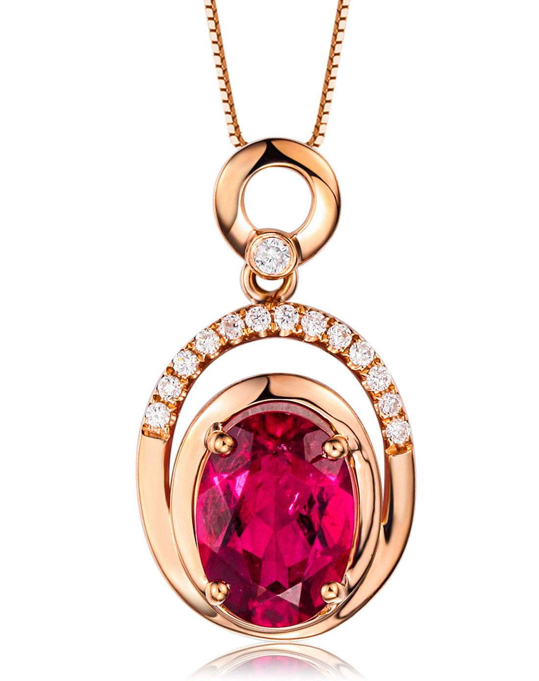 玫瑰18k金碧玺吊坠