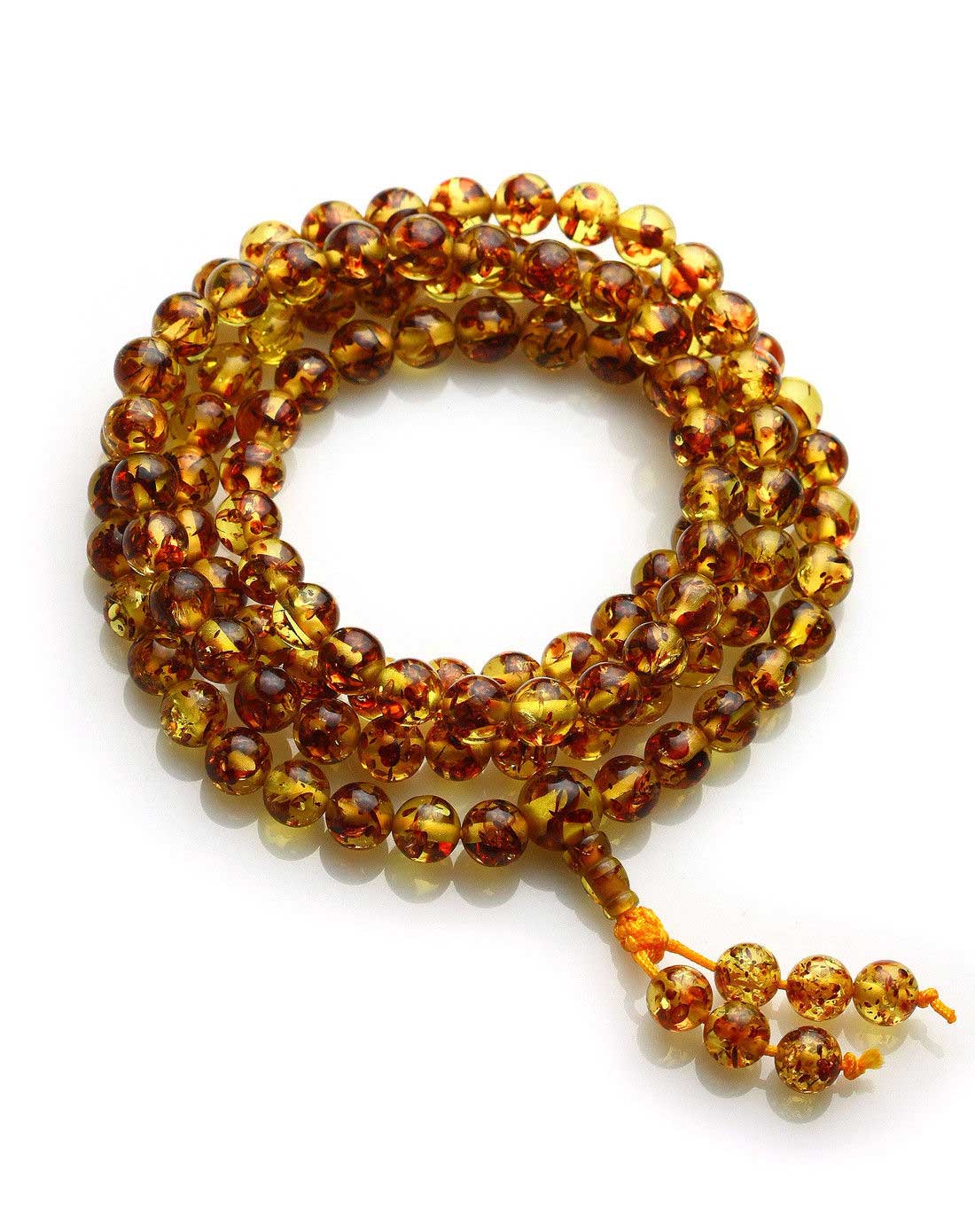 [ 王廷珠宝 ] 花色人工琥珀108佛珠花珀8mm