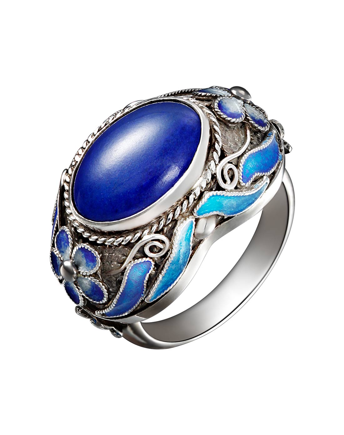 > 皇家工艺 纯手工精制花丝镶嵌烧蓝 青金石戒指