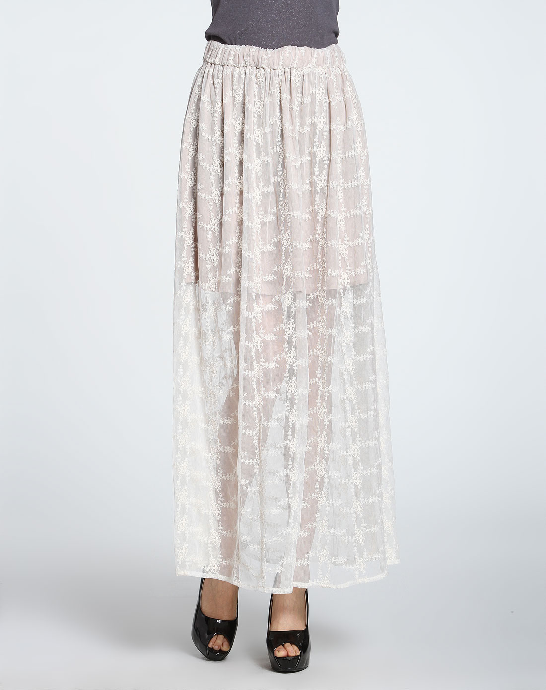 米白色甜美蕾丝半身裙