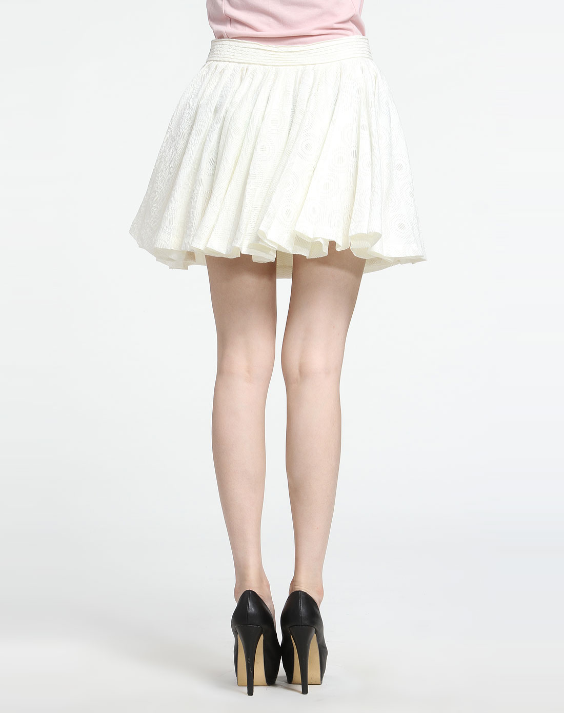 隐形拉链百褶乳白色短裙裤