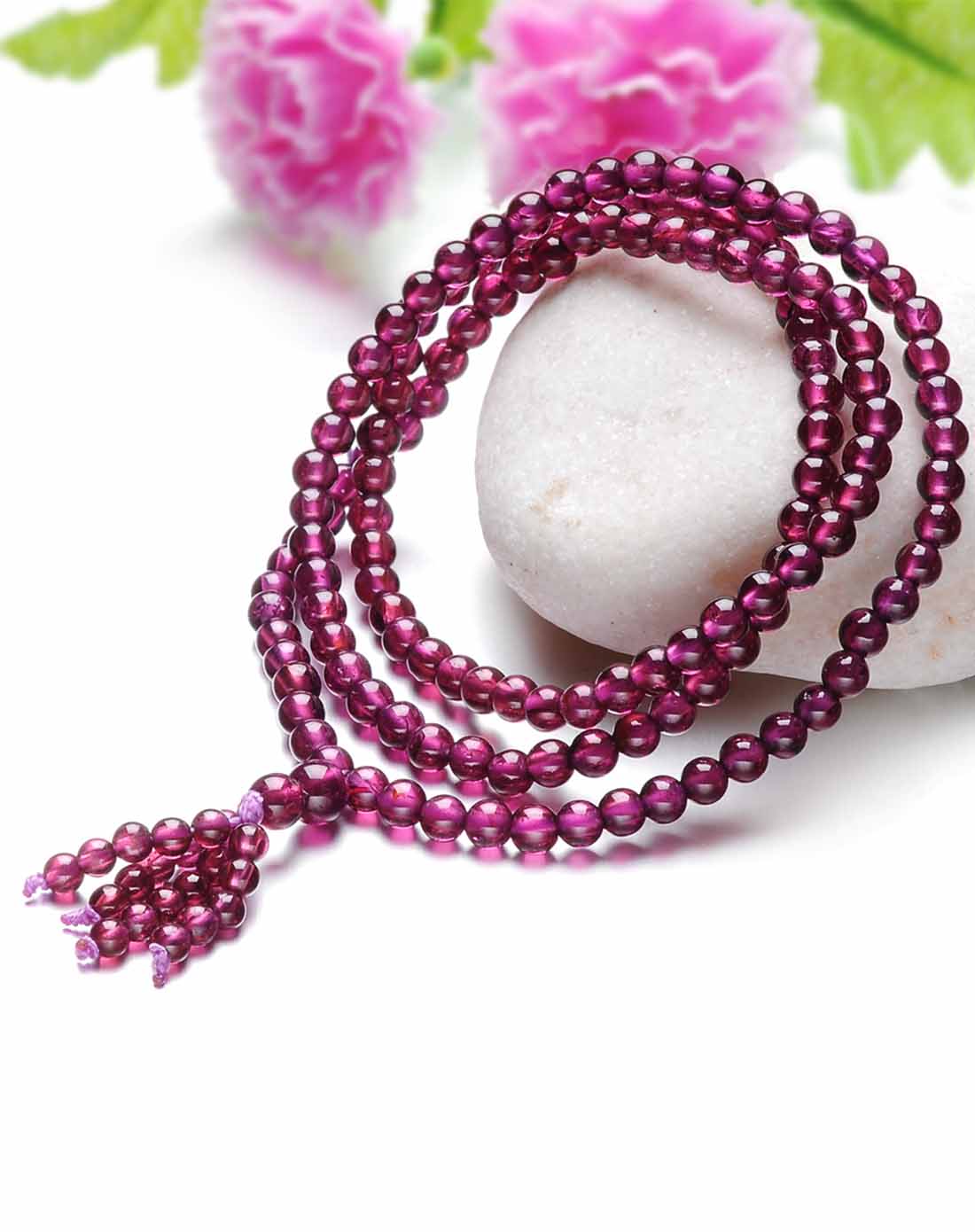 进口玫红天然石榴石佛珠手链绕手3圈