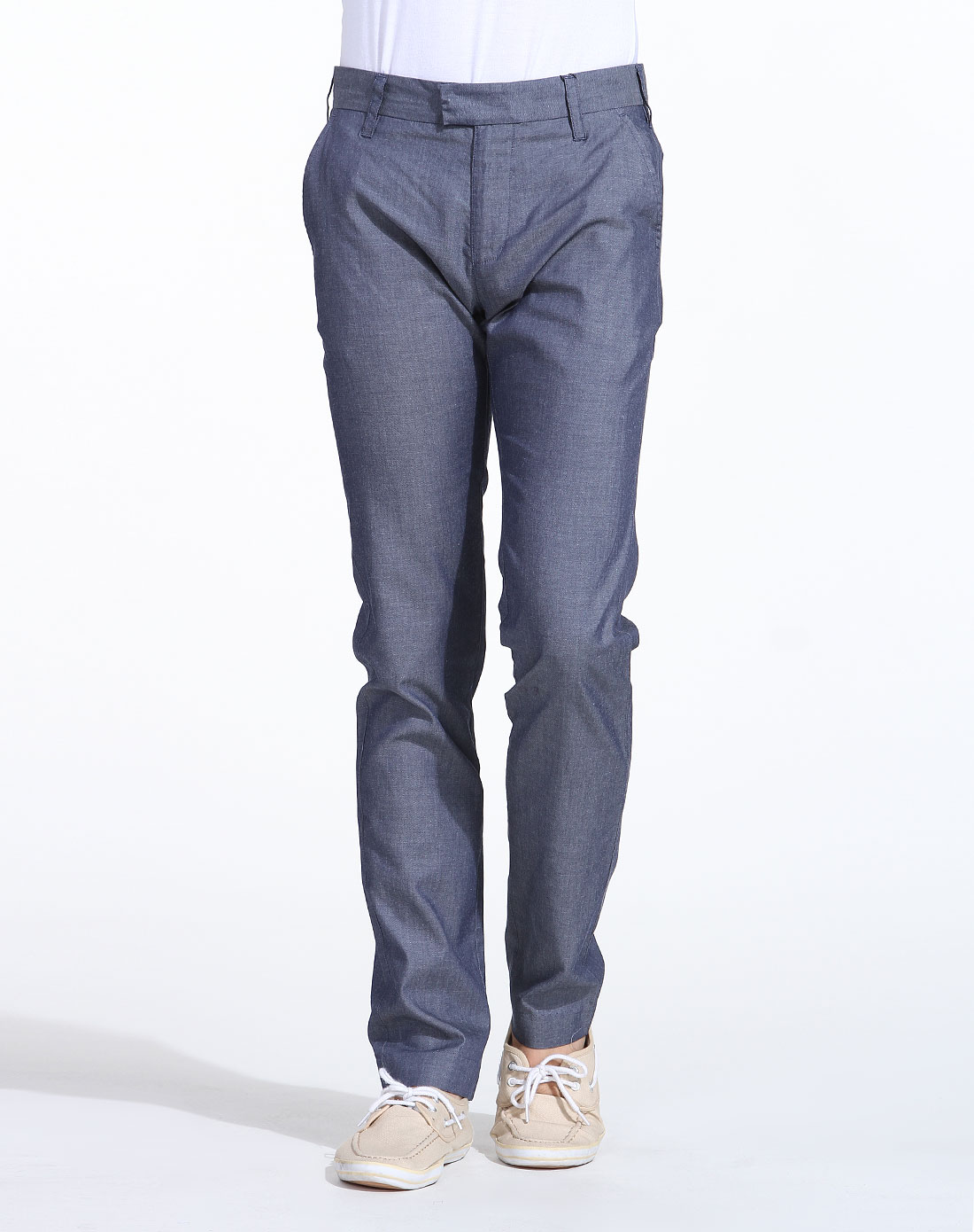 蓝灰色纯色修身休闲长裤