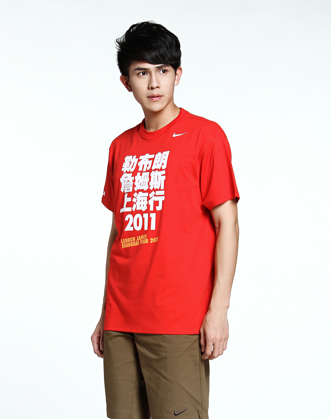 男子红色lebron上海行纪念短袖t恤