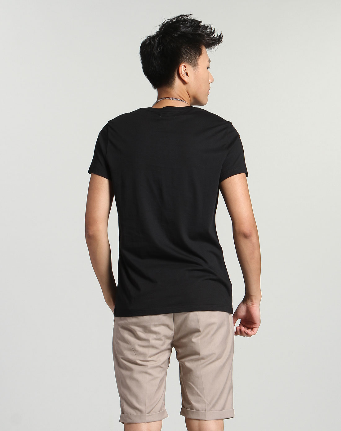 黑色几何抽象印图圆领短袖t桖