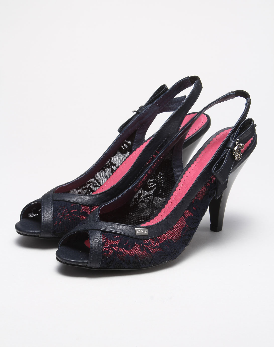 蓝色优雅蕾丝高跟鱼嘴鞋