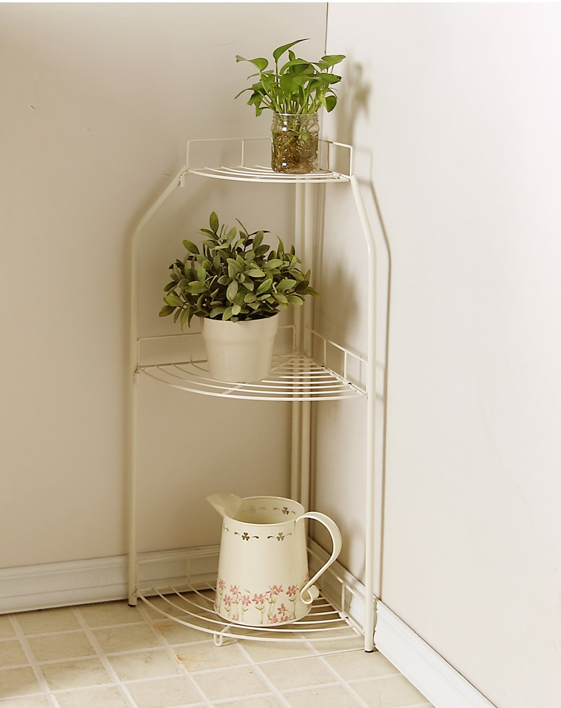 > 白色三角花架 浴室厨房置物架