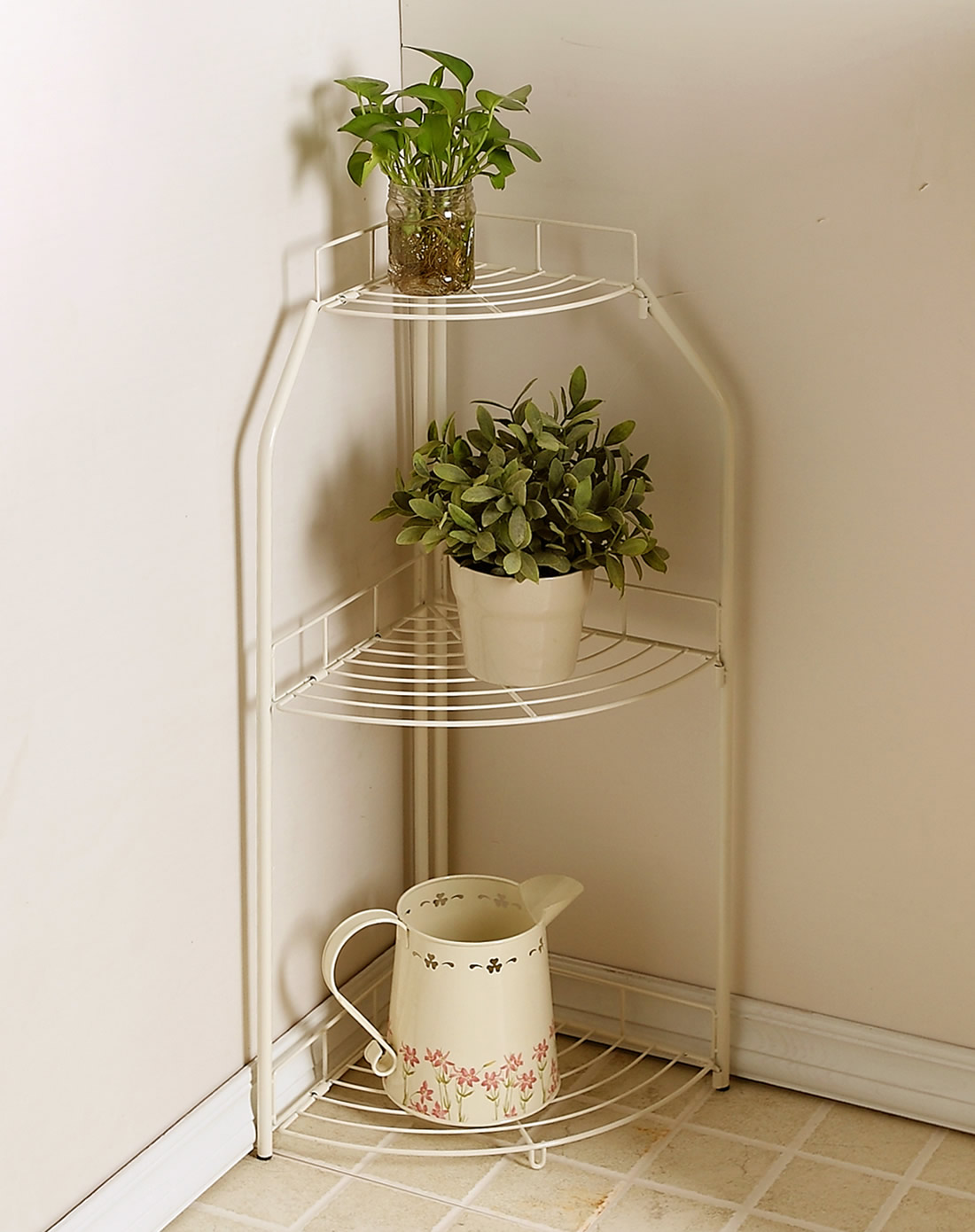 > 白色三角花架 浴室厨房置物架