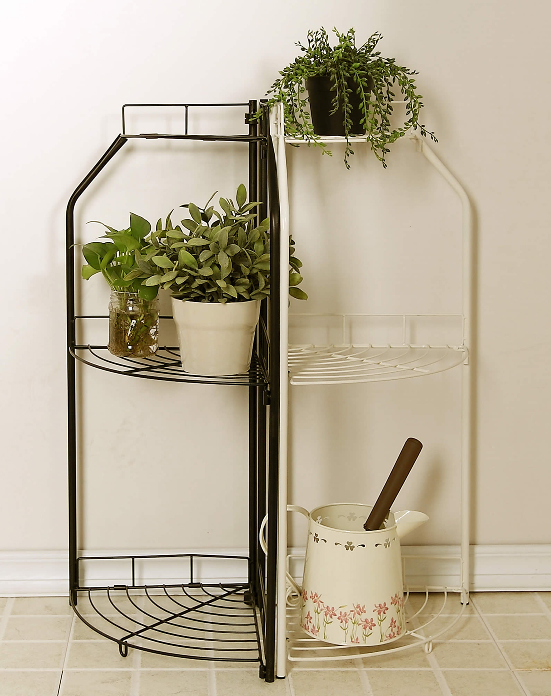 > 棕色三角花架 浴室厨房置物架