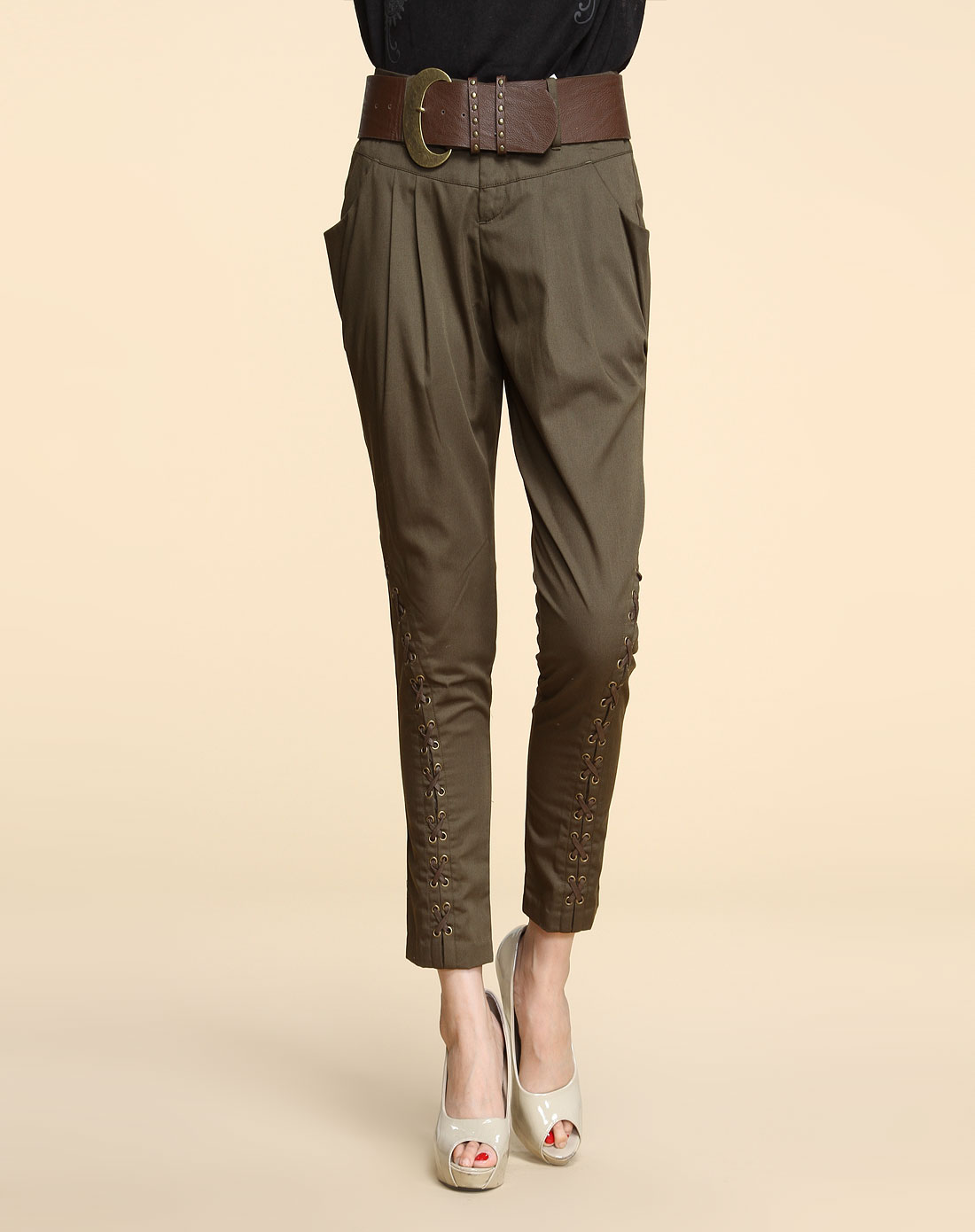 时尚摩登军绿色休闲长裤