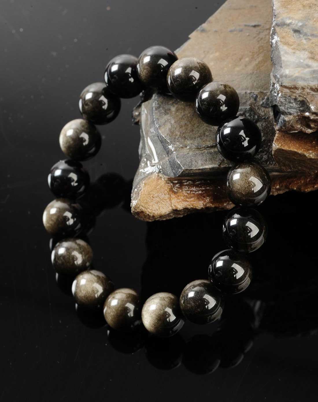 男款黑色黑曜岩圆珠手链(附证书)