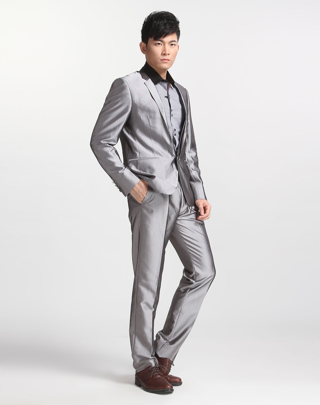 l2银灰色时尚简约长袖西服套装114110301_唯品会