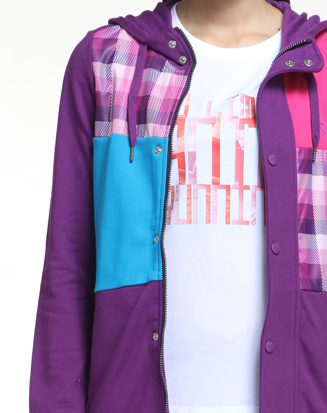 女款黛紫色生活系列时尚长袖连帽外套