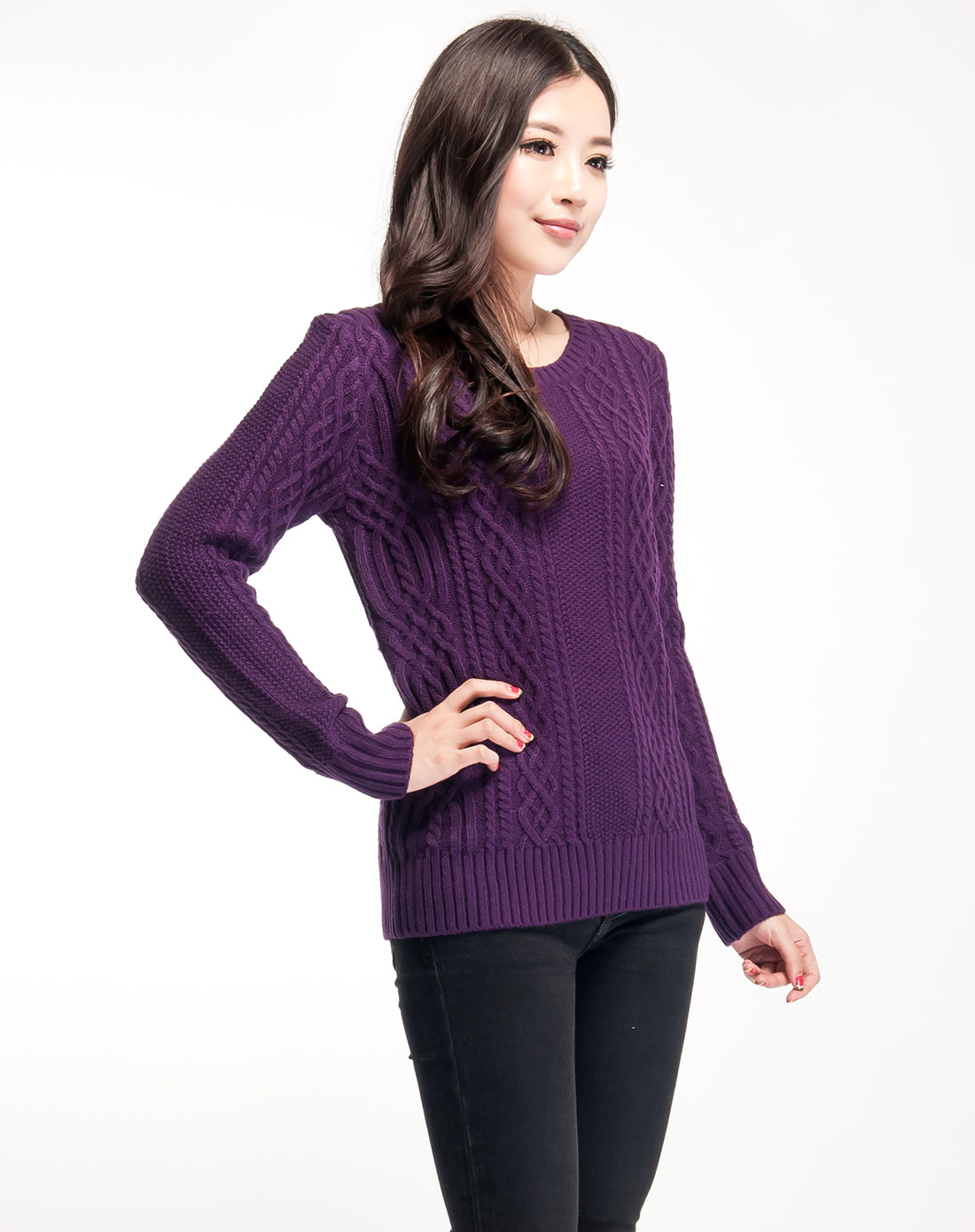 [ 艾金诺 ] 紫色桂花针套衫毛衣