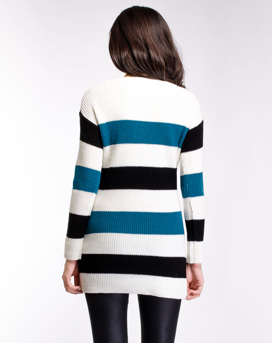 红白绿三色条纹套衫毛衣