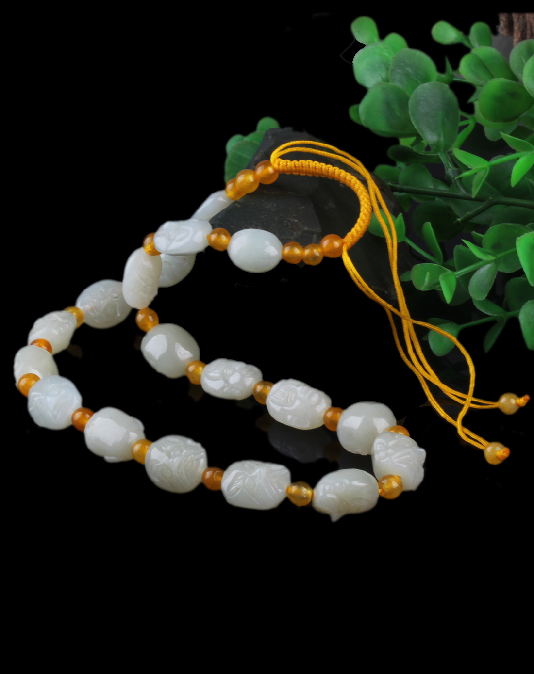 精选天然和田玉刻佛项链