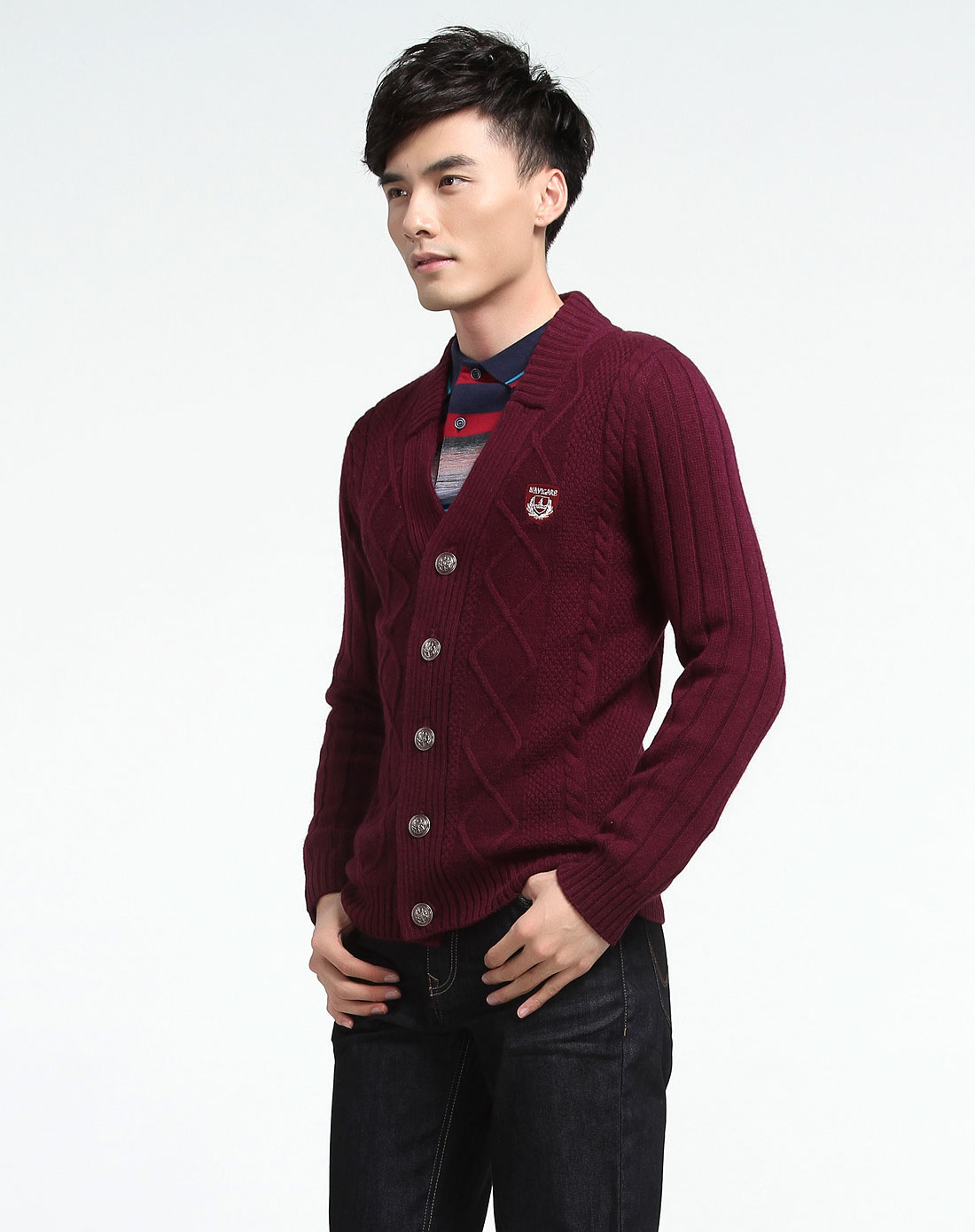 紫酱色休闲长袖毛衣