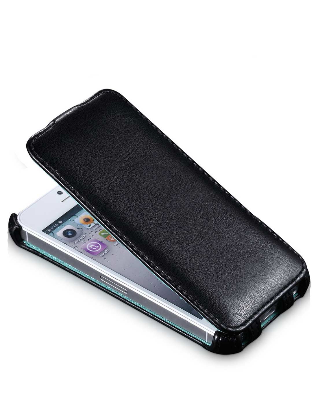 > iphone5热压定型上下翻盖优雅款手机皮套 黑色