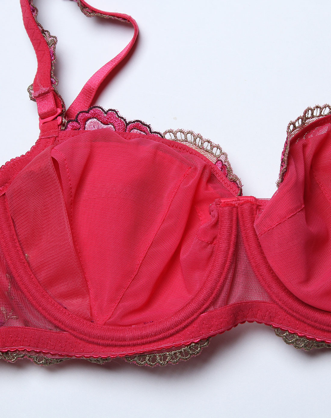 红色刺绣花边包容型时尚3/4薄杯文胸(薄纱)