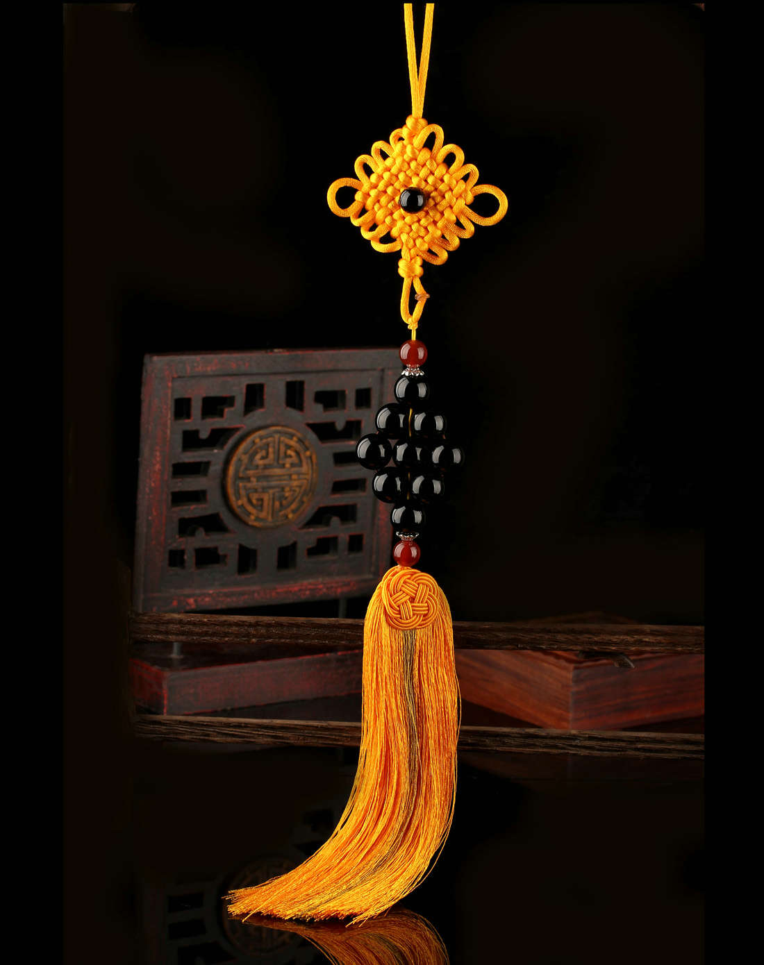 > 幸福安康天然黑玛瑙挂件九连珠车挂附证书